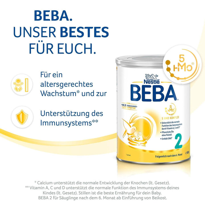 Nestle BEBA 2 Lapte praf de continuare după luna a 6-a, cu complex 5 HMO, numai lactoză, fără ulei de palmier, pachet de 3 (3 X 800G)