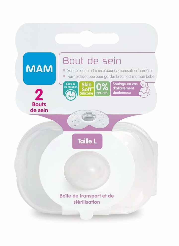 MAM | Brustkappen - 2Er Set Silikon Bruststücke (Größe L, 23Mm) - Hautfreundliches Stillzubehör Mit Sterilisierbox