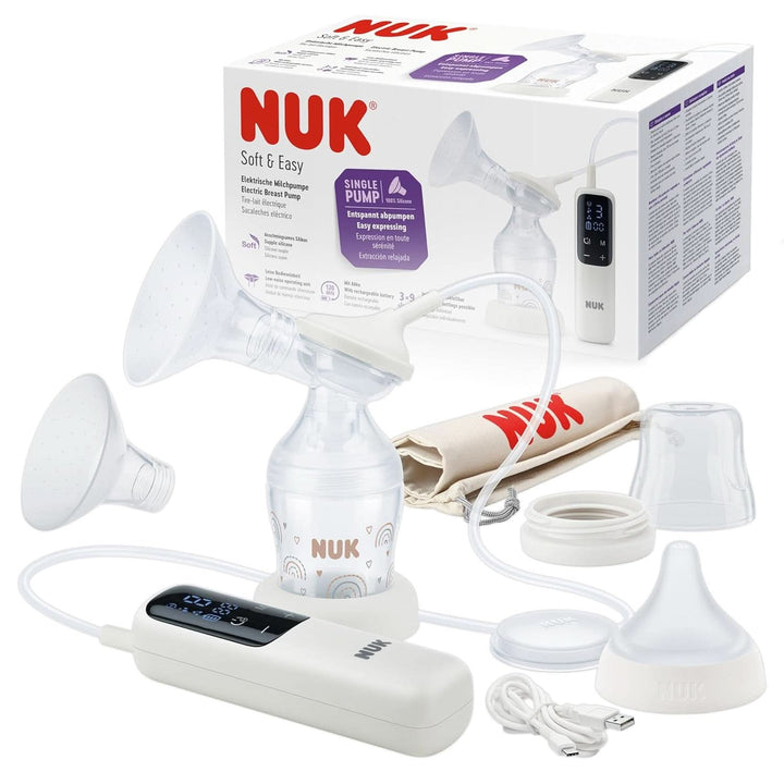 NUK Handmilchpumpen-Set | Weiches Silikonkissen | Ergonomischer Pumphebel | 2 Perfect Match Babyflaschen | 150 Ml | 2 NUK High-Performance Einwegstilleinlagen