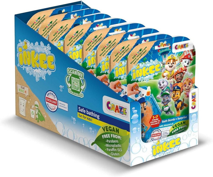 INKEE SURPRISE PAW PATROL, Bomba de baie pentru copii cu surpriză, aromă de gumă de cola, efect de spumă, 80 grame