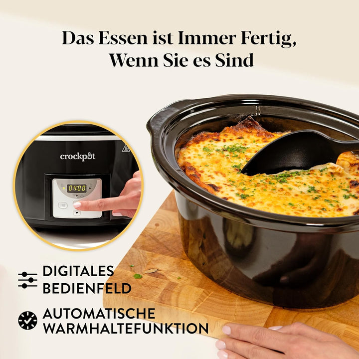 Crockpot Digitaler Schongarer | 3,5 L (3 Bis 4 Personen) | Programmierbarer Countdown-Timer | Eu-Stecker Mit 2 Stiften | Schwarz [CSC113X]