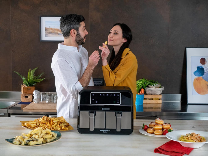 Kenwood Khealthy Twin Airfryer, 8L (2X4L), Doppelkammer, 8 Programme, Dual Cook & Sync Finish Funktion, Touch-Display, Antihaft, 200º, Timer (Bis 60 Min) & 24 H Dörrfunktion), Heißluftfriteuse