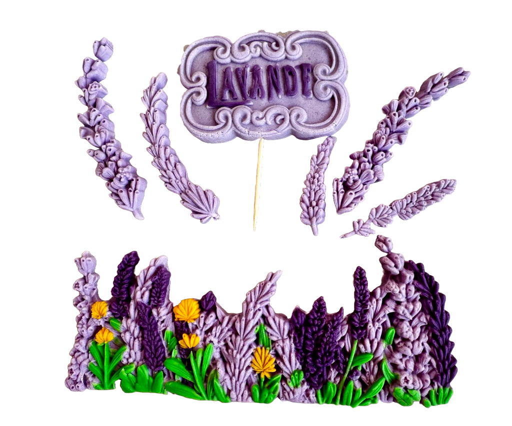 Set 7 decoratiuni comestibile din zahar, Lavanda