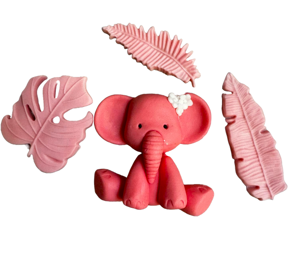 Set 4 decoratiuni comestibile din zahar, Botez, elefant, fetite