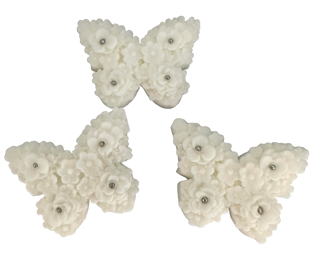 Set 3 decoratiuni comestibile din zahar, Fluturi  albi - Nati Shop 
