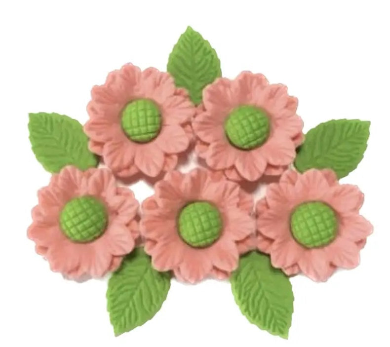Set decoratiuni comestibile din zahar, Flori roz - Nati Shop 