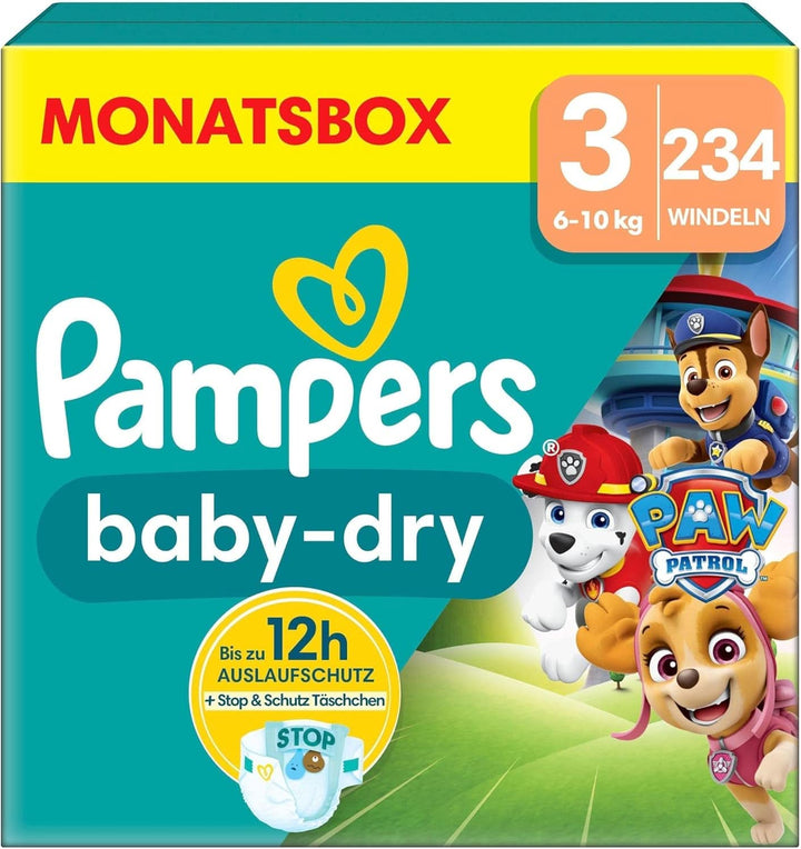 Pampers Paw Patrol (Baby-Dry), scutece mărimea 6 (13Kg-18Kg), ediție limitată, 164 de scutece, protecție completă împotriva scurgerilor până la 12H