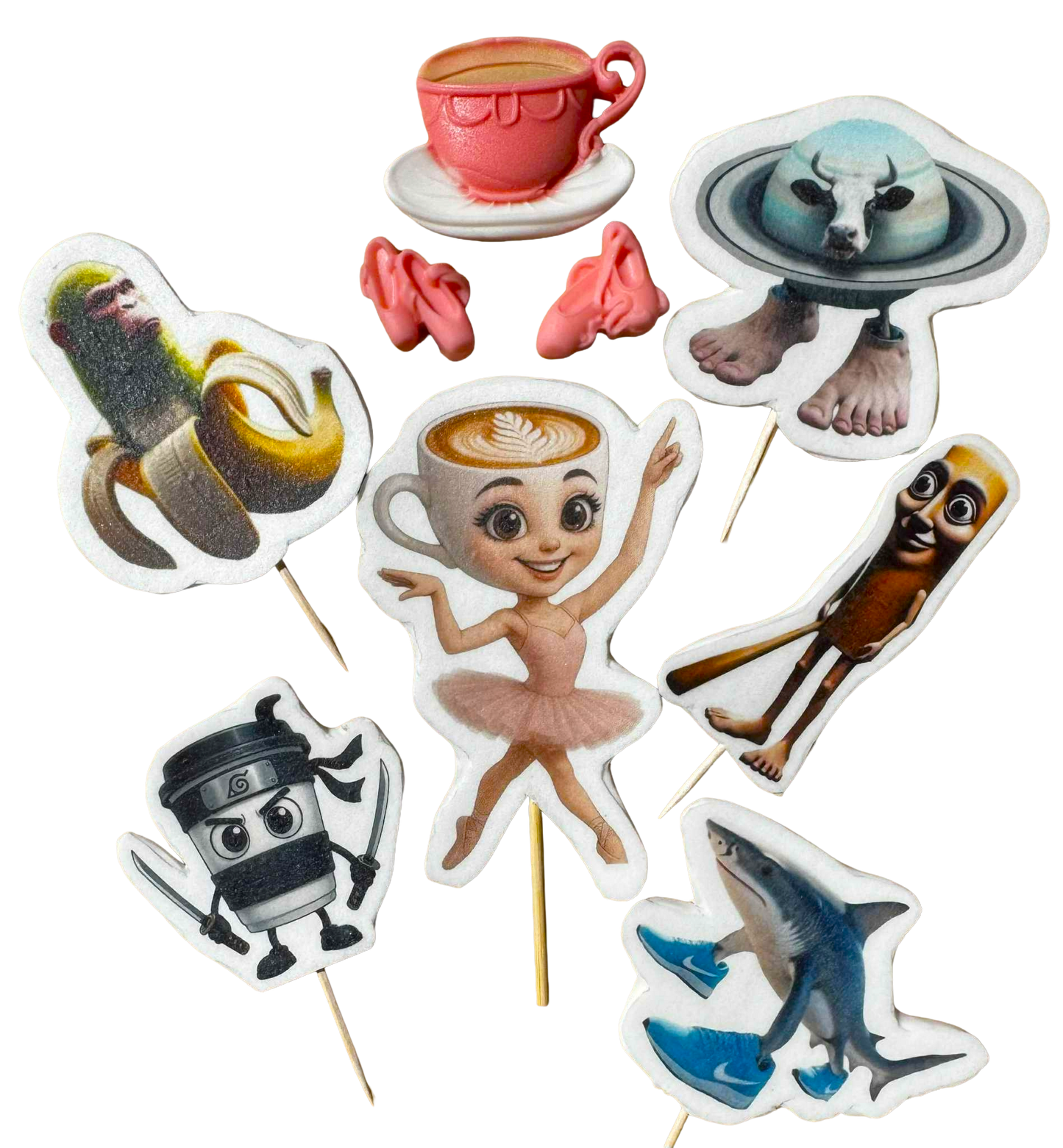 Set 9 decoratiuni comestibile, Ballerina Cappuccina Decoratiuni din Pasta de Zahar Nati Shop