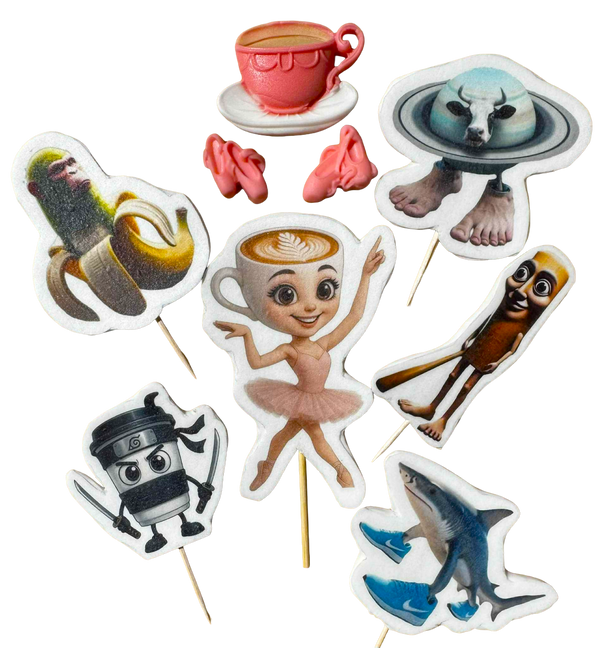Set 9 decoratiuni comestibile, Ballerina Cappuccina Decoratiuni din Pasta de Zahar Nati Shop