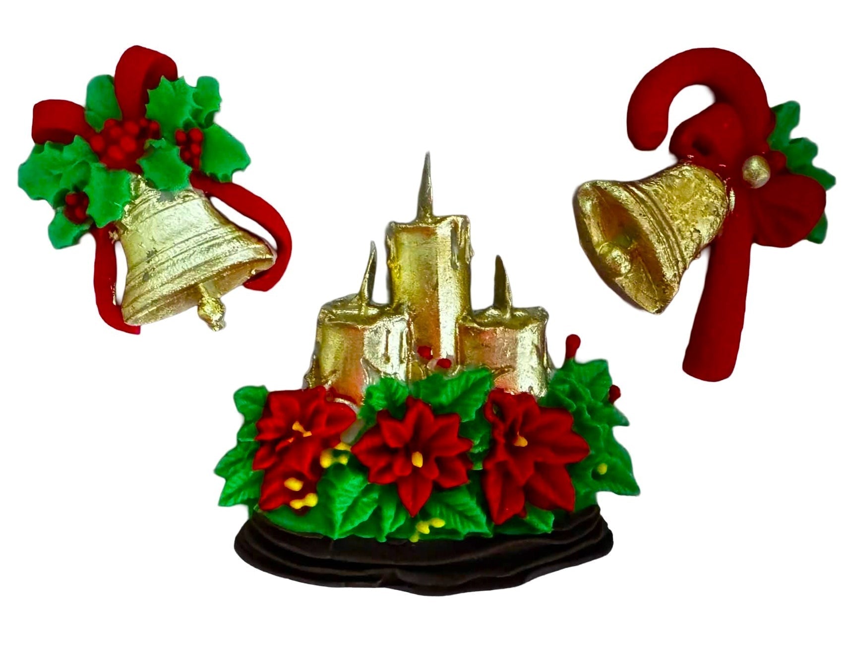 Set de 3 decorațiuni comestibile pentru sărbători - Decorațiuni din pastă de zahăr, dimensiuni 5-8 cm