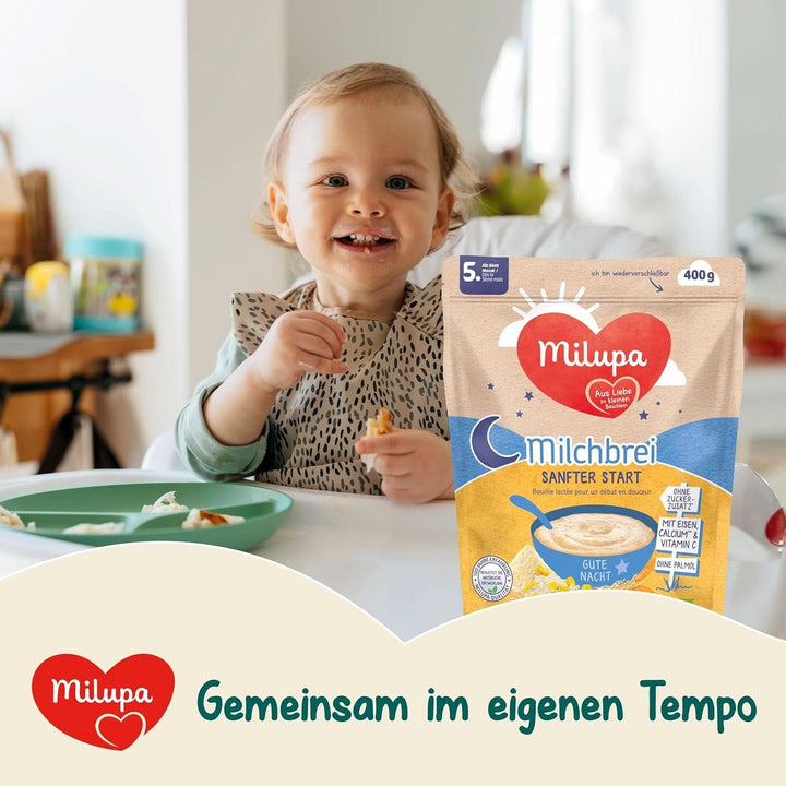 Milupa Milchbrei Sanfter Start – Glutenfreier Babybrei Ohne Palmöl – Frei Von Konservierungs- Und Farbstoffen – Ab Dem 5. Monat – 4 X 400 G