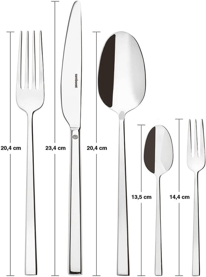 Sambonet 52562-N2 Rock Edelstahl - Monoblock Tischbesteck in 18/10 Edelstahl, Für 12 Personen, 60 Teile: 12 Gabeln, 12 Löffel, 12 Messer, 12 Teelöffel, 12 Kuchengabeln