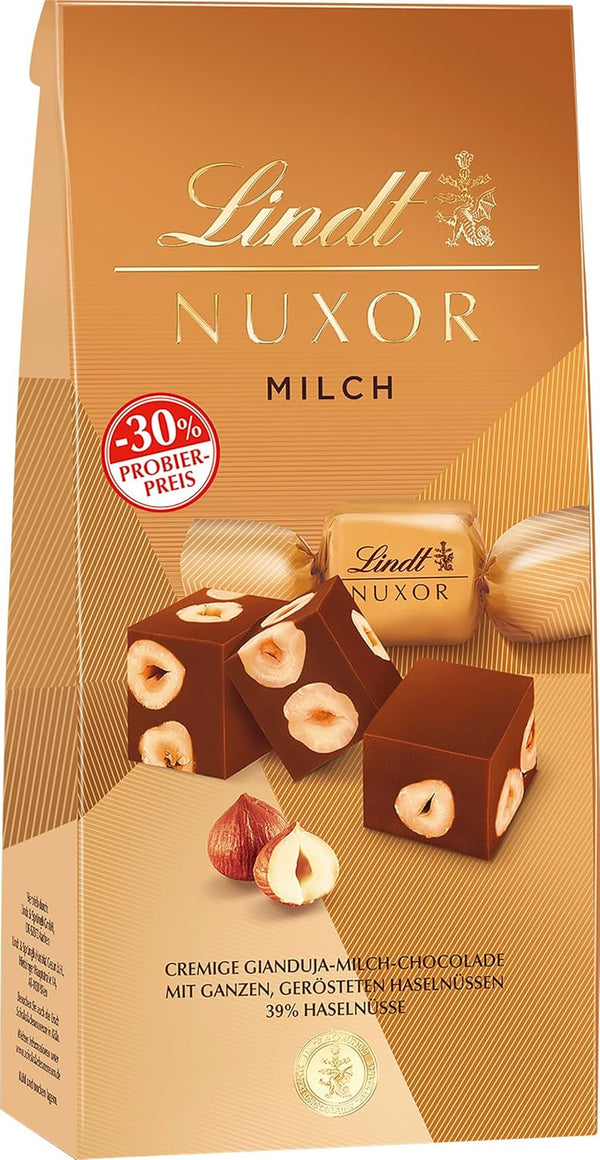 Lindt Schokolade NUXOR Milch | 103 G Beutel | Cremige Gianduja Milch-Schokolade Mit Ganzen, Gerösteten Haselnüssen | Pralinen-Geschenk | Probierpreis Aktion