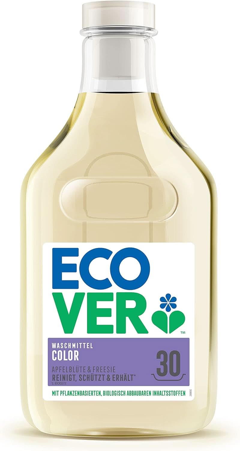 Detergent de rufe Ecover Color Apple Blossom & Freesia, Detergent lichid cu ingrediente pe bază de plante pentru păstrarea și protejarea hainelor Naty Shop