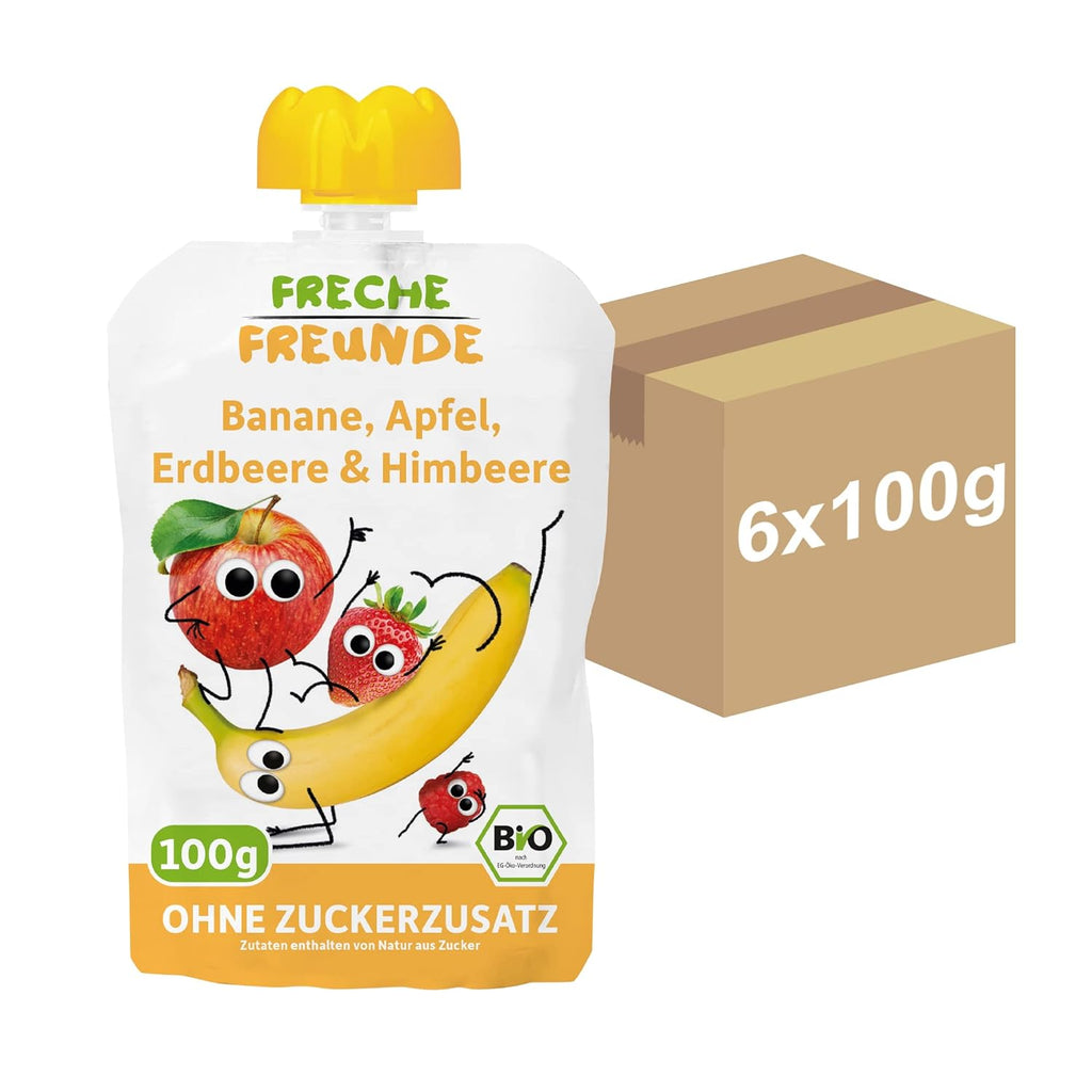 FRECHE FREUNDE Organic Squeeze Măr, piure diverse fructe si legume, pachet de 6 (6 X100 grame)