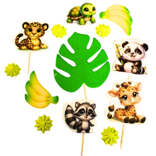 Set 13 Decoratiuni Comestibile Safari - Animale Colorate pentru Torturi si Deserturi