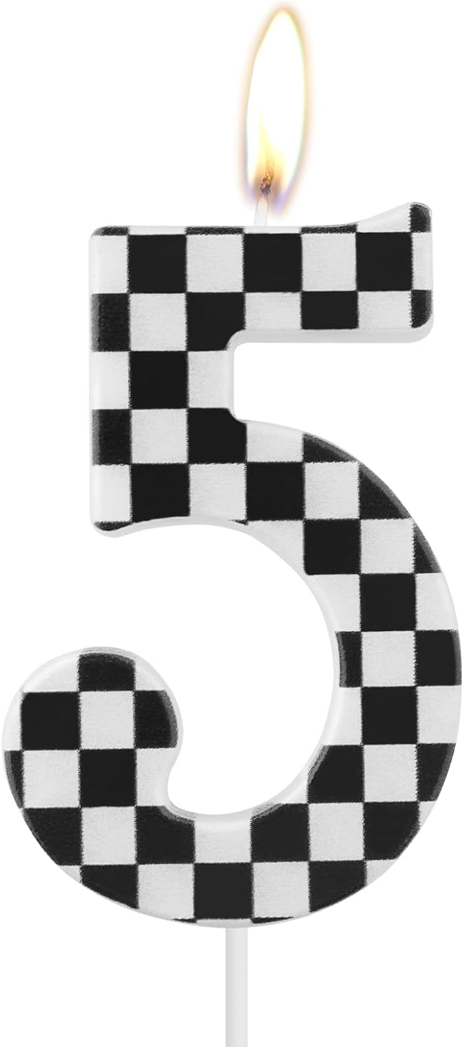 Lumanare De Aniversare Cifra 5 - Fara Parfum, Dimensiune 5,5 cm, Culoare Alb Negru Pentru Petreceri