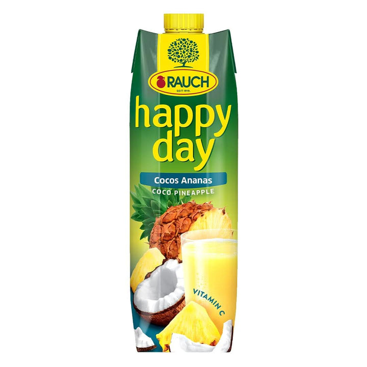 Rauch Happy Day Coconut-Pineapple | O călătorie în Caraibe | Suc de fructe din ananas și apă de nucă de cocos | 6 x 1 litru, Tetra Prisma