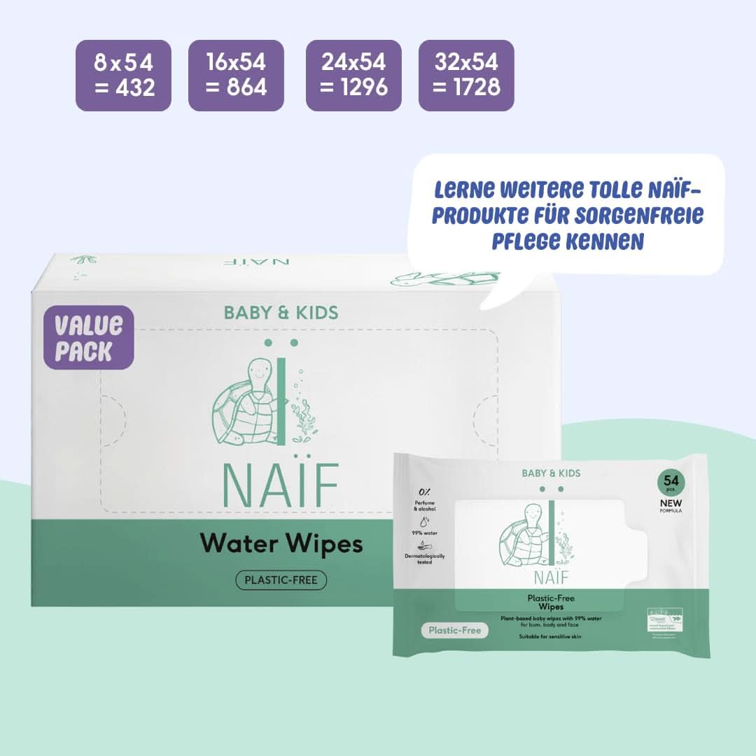 Naïf Plastikfreie Feuchttücher 864 Stück (16Er X 54 Feuchttuch) - Pflege Für Babypo, Körper Und Gesicht - 99% Aus Wasser - 0% Parfüm Und Alkohol - Nachhaltige Feuchttücherbox Eukalyptus Sensitiv Naty Shop