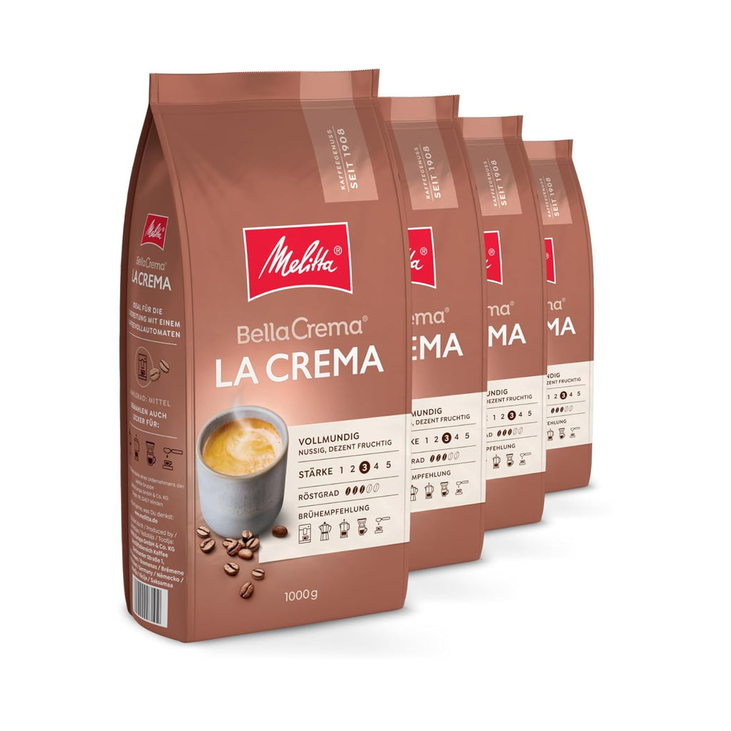 Melitta Bellacrema Decaf Ganze Kaffee-Bohnen Entkoffeiniert 1Kg, Ungemahlen, Kaffeebohnen Für Kaffee-Vollautomat, Koffeinfrei, Milde Röstung, Geröstet in Deutschland, Stärke 3