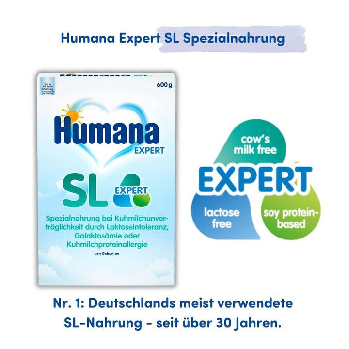 Humana SL Expert, Von Geburt An, Spezialnahrung Bei Kuhmilchunverträglichkeit Durch Laktoseintoleranz, Galaktosämie Oder Kuhmilchproteinallergie, Für Säuglinge Und Kleinkinder, 600 G