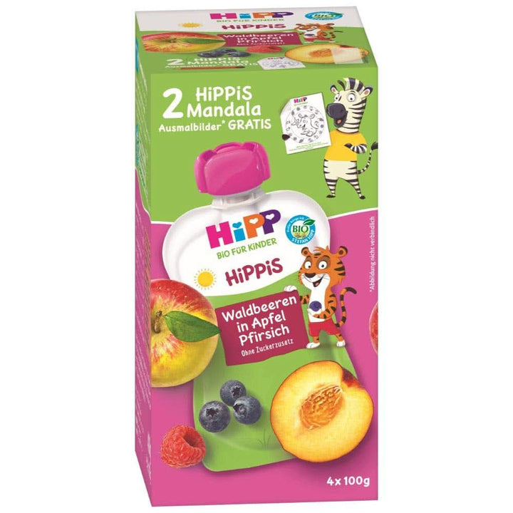 Hipp Hippis Mixpack, 4 arome diferite, 100% fructe organice fără zahăr adăugat, 4 X 4 pungi la 100 grame