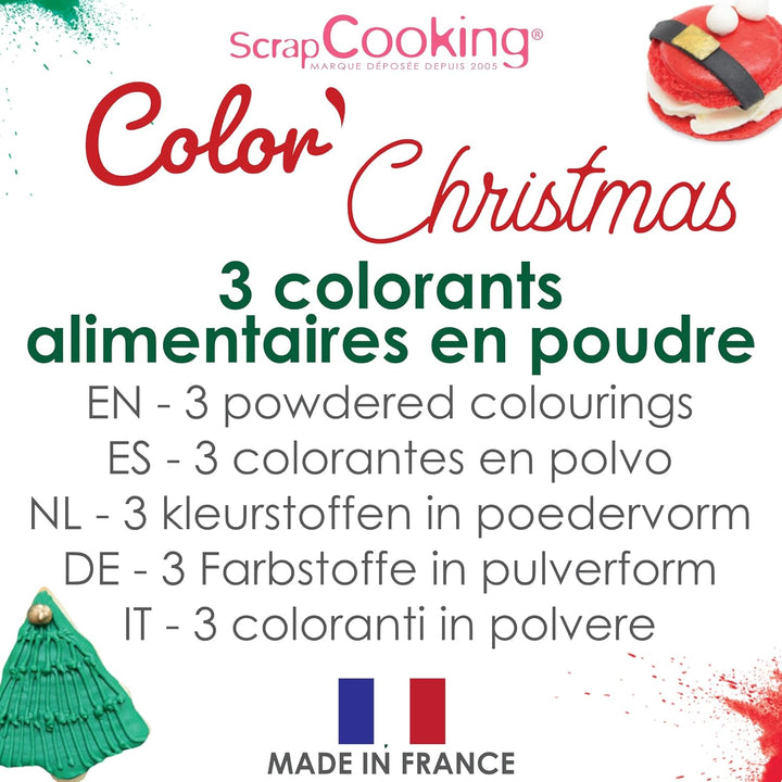 Scrapcooking - 3Er-Set Lebensmittelfarben Pulver Weihnachten - Rot Grün Gold - Essbare Lebensmittel-Farben Für Backen, Torten, Kekse, Kuchen, Teigen, Fondant - Weihnachtdeko - 4018