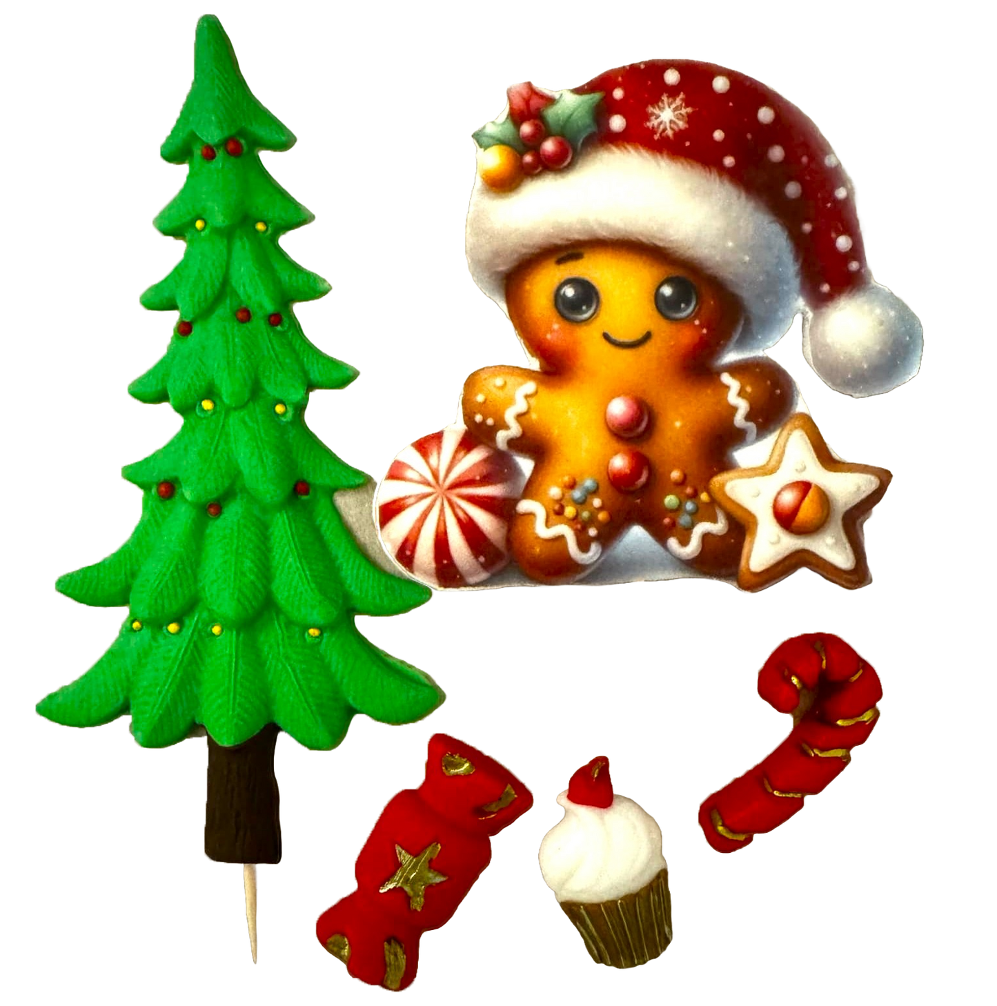 Set 5 decoratiuni comestibile din pasta de zahar, Sarbatori de iarna Decoratiuni din Pasta de Zahar Naty Shop