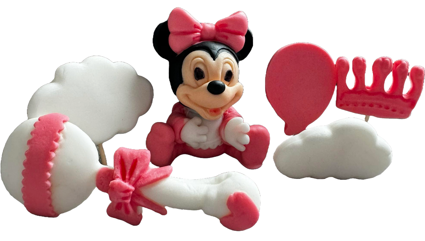 Set 6 decoratiuni comestibile din zahar, Minnie Mouse Decoratiuni din Pasta de Zahar Naty Shop