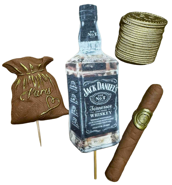Set 4 decoratiuni comestibile, Jack Daniels Decoratiuni din Pasta de Zahar Nati Shop