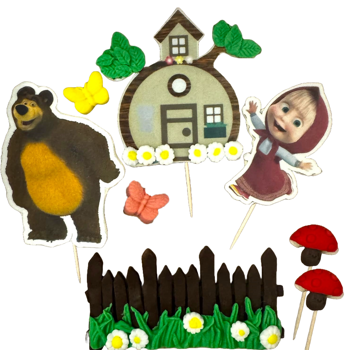 Set 8 decoratiuni comestibile din pasta de zahar, Masha si ursul Decoratiuni din Pasta de Zahar Naty Shop