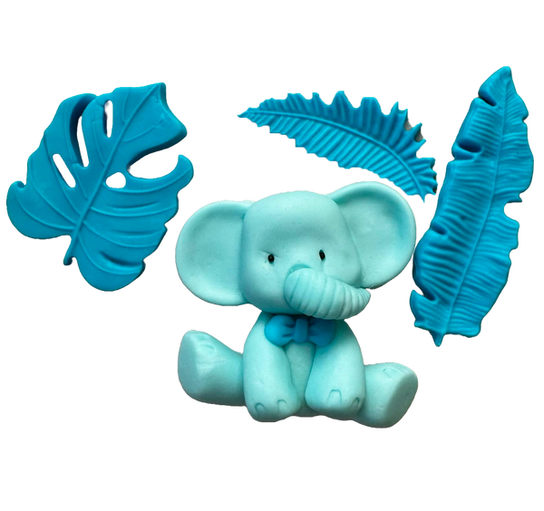 Conjunto de 4 decoraciones comestibles de azúcar, bautismo, elefante, niños