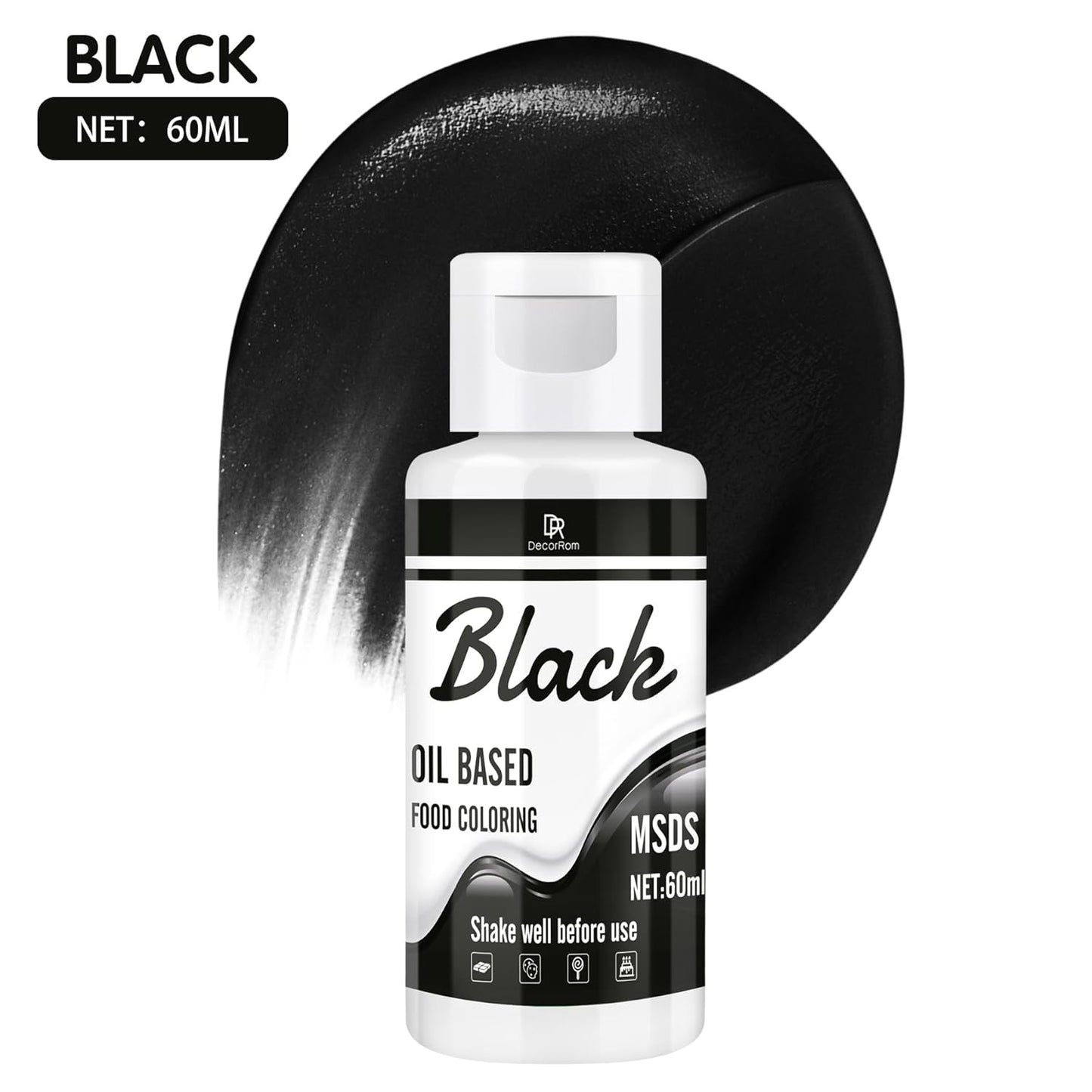 Colorant Alimentar Solubil În Grăsimi Pentru Ciocolată - 60 Ml Negru, Potrivit Pentru Decorare Prăjituri Și Fondant