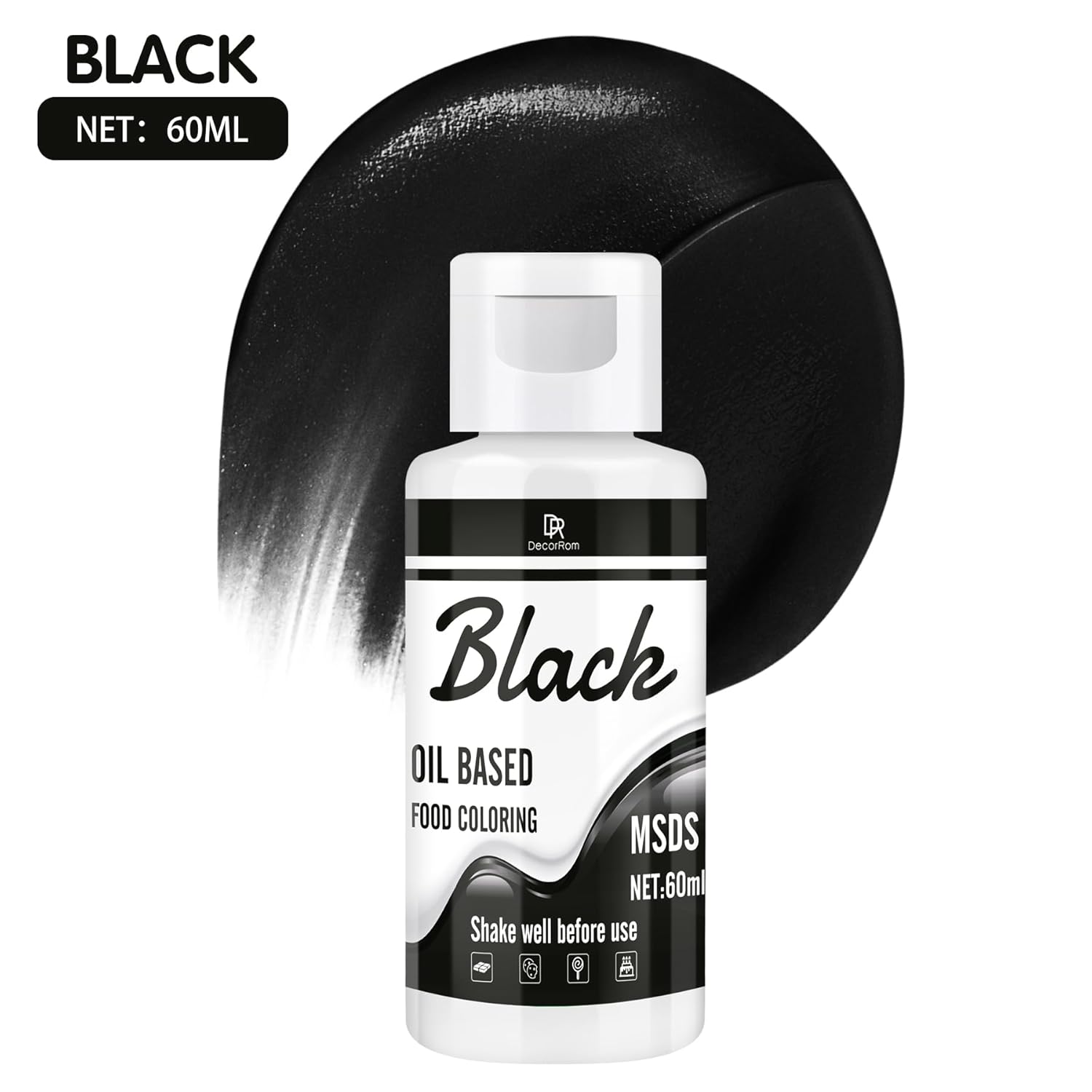 Colorant Alimentar Solubil În Grăsimi Pentru Ciocolată - 60 Ml Negru, Potrivit Pentru Decorare Prăjituri Și Fondant