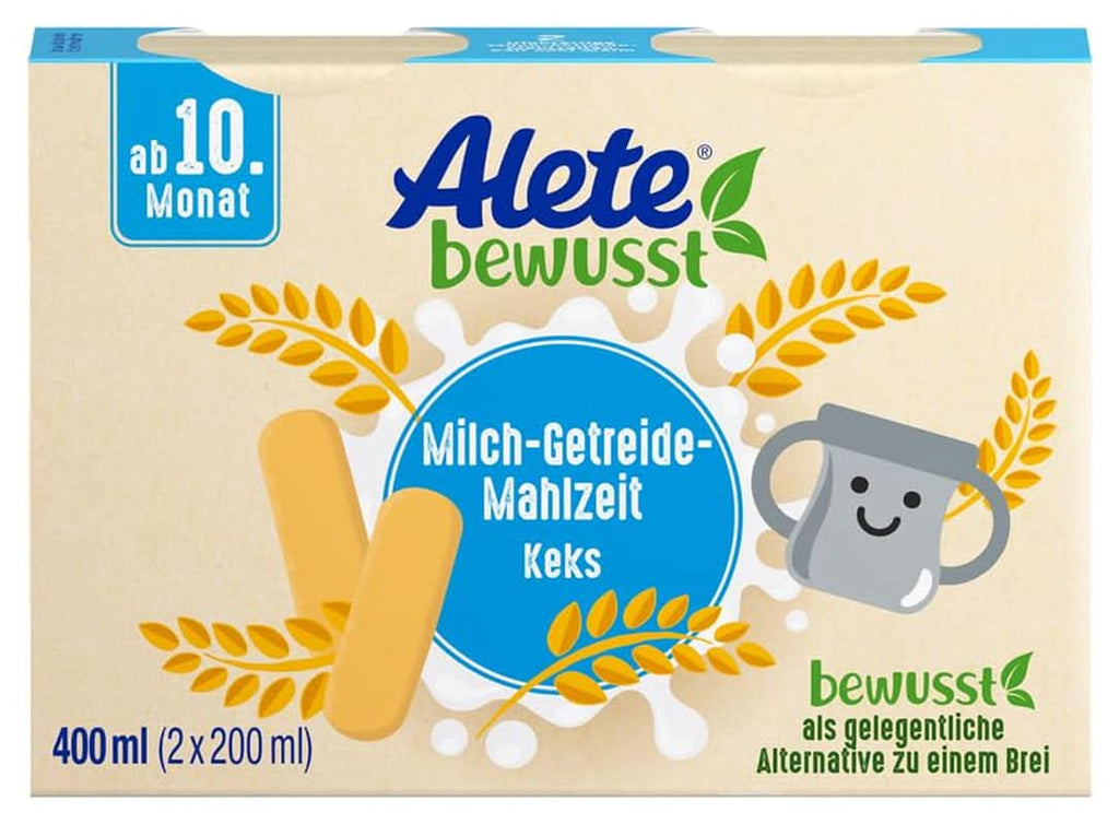 Alete Bewusst Milch-Getreide-Mahlzeit Kakao, Ab Dem 10. Monat, Trinkfertige Babynahrung Mit Kakaopulver, Praktischer Ersatz Zu Babybrei, Warm Oder Kalt Trinken, 400 Ml (2 X 200 Ml)