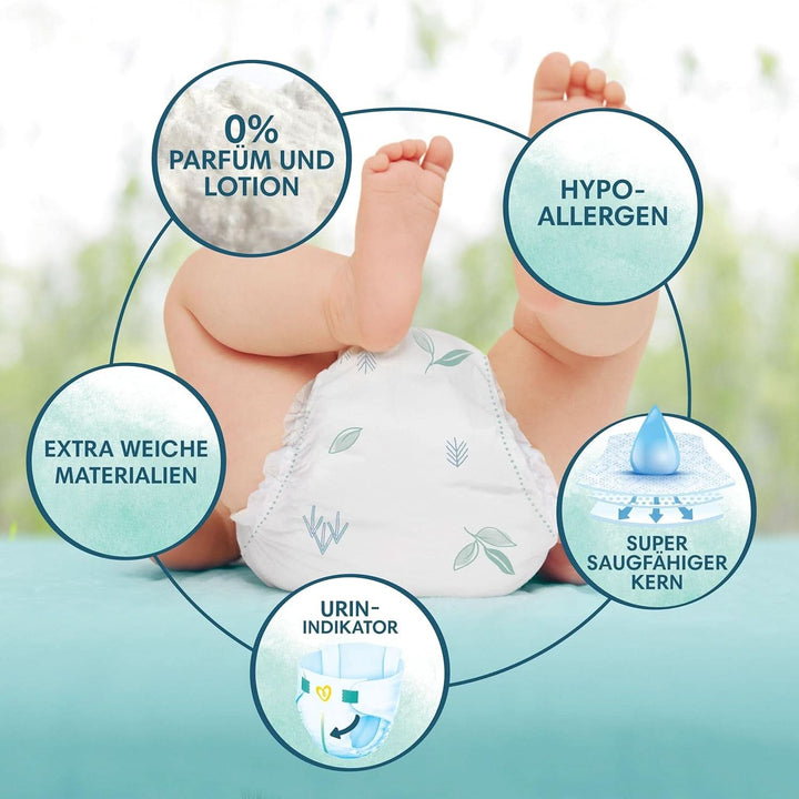 Pampers Scutece pentru copii mărimea 2 (4-8 kg) Harmony, Protecție delicată a pielii și ingrediente pe bază de plante, 204 bucăți