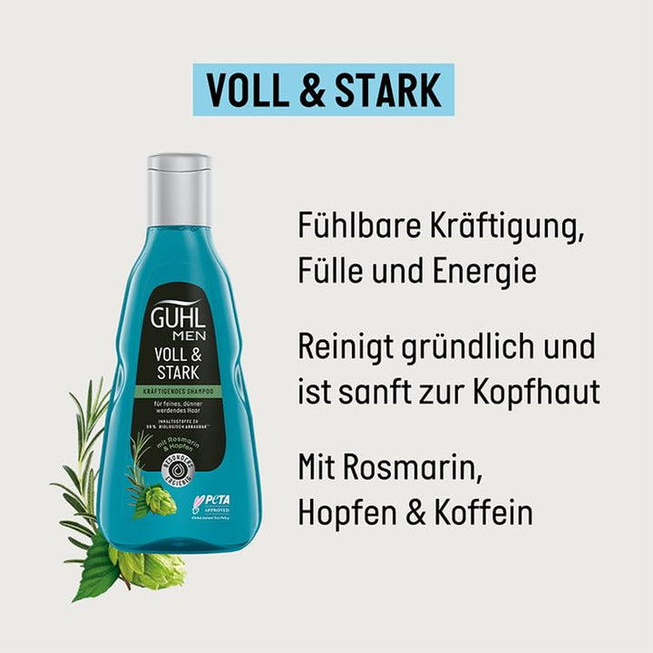 Guhl Men Voll & Stark Shampoo - Inhalt: 250 Ml - Haartyp: Dünn, Fein, Normal, Blue