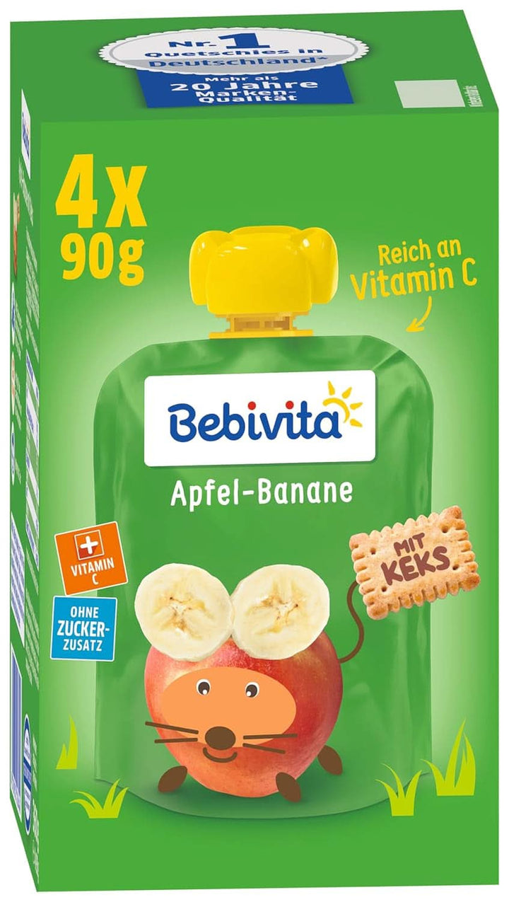 Kids fun fructe și cereale, integrale în mere-banane, pachet de 4 ( 4 X 90 grame )