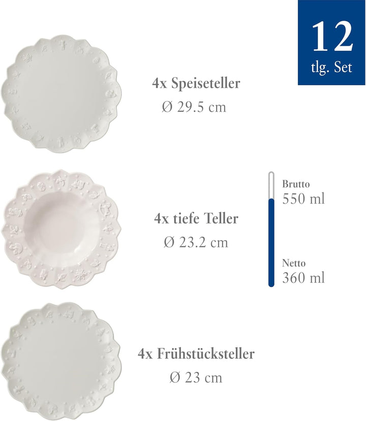 Villeroy & Boch – Toy'S Delight Royal Classic Geschirr-Set 12 Teilig Weiß, Spülmaschinenfest, Mikrowellensicher, Teller, Tellerset, Geschirrset 4 Personen, Weihnachtsgeschirr Toys, Premium Porcelain