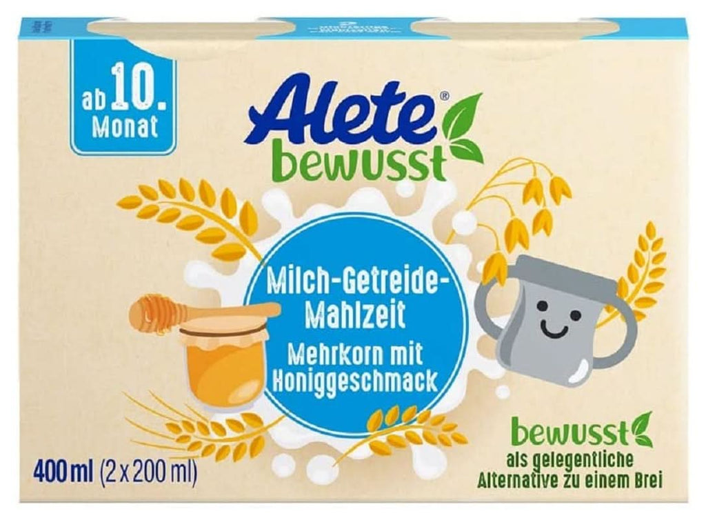 Alete Bewusst Milch-Getreide-Mahlzeit Kakao, Ab Dem 10. Monat, Trinkfertige Babynahrung Mit Kakaopulver, Praktischer Ersatz Zu Babybrei, Warm Oder Kalt Trinken, 400 Ml (2 X 200 Ml)