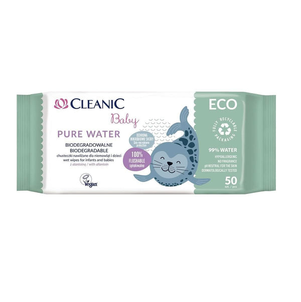 Baby Eco Pure Water Feuchttücher Für Kinder Und Säuglinge - 99% Ige Zusammensetzung Auf Wasserbasis - Allantoin - Parfümfrei - Spülbar - Für Empfindliche Haut - 50 Stück