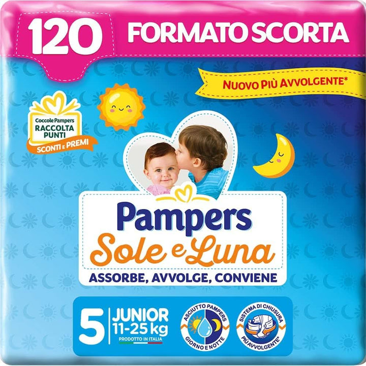 Pampers Soarele si Luna scutece, unisex, junior, mărimea 5 (11-25 kg), 120 scutece