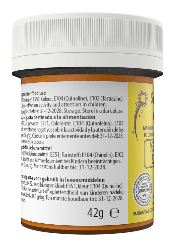 Sugarflair Lebensmittelfarbe Max Konzentriert Yellow Extra, Lebensmittel Farbstoff Hoch Konzentriert Für Marzipan Und Fondant, Max Concentrate Paste Colour - 42G