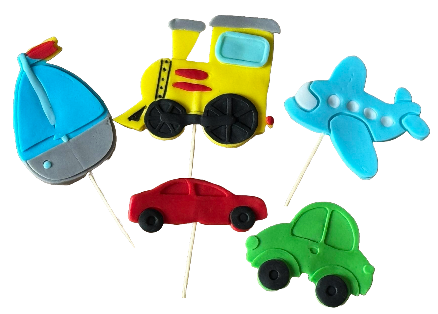 Set 5 decoratiuni comestibile din zahar, Autovehicule Decoratiuni din Pasta de Zahar Nati Shop