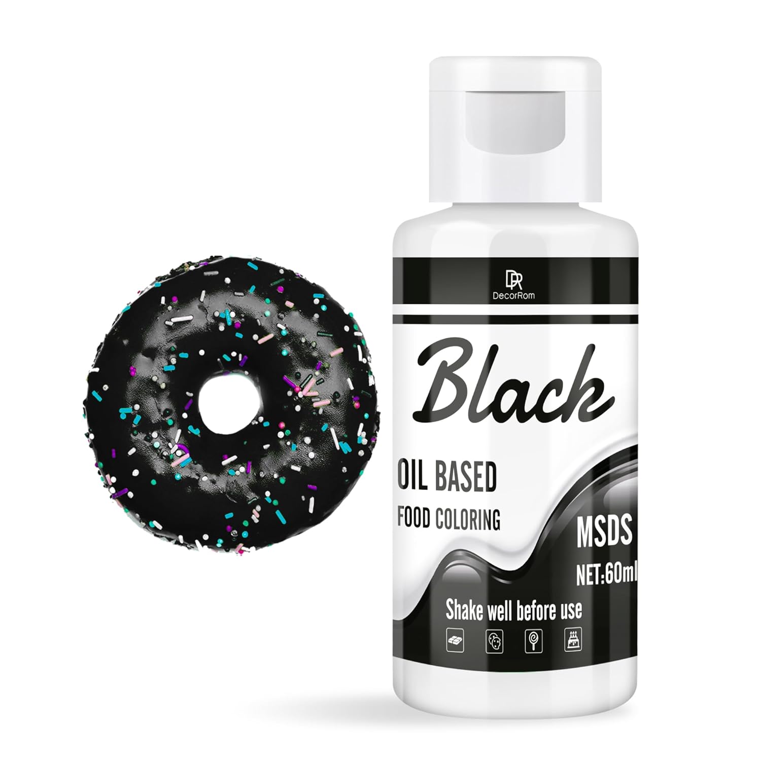 Colorant Alimentar Solubil În Grăsimi Pentru Ciocolată - 60 Ml Negru, Potrivit Pentru Decorare Prăjituri Și Fondant