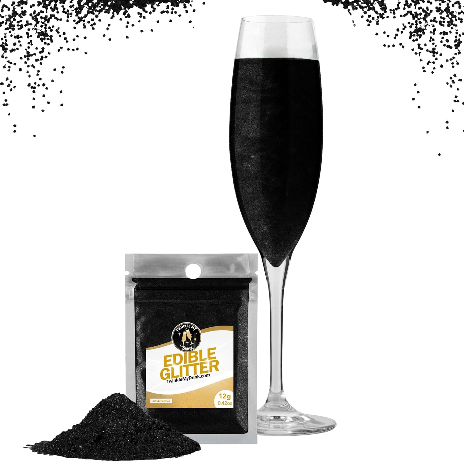Twinkle My Drink® Glitter comestibil pentru băuturi, diverse culori, 12 grame Naty Shop Negru