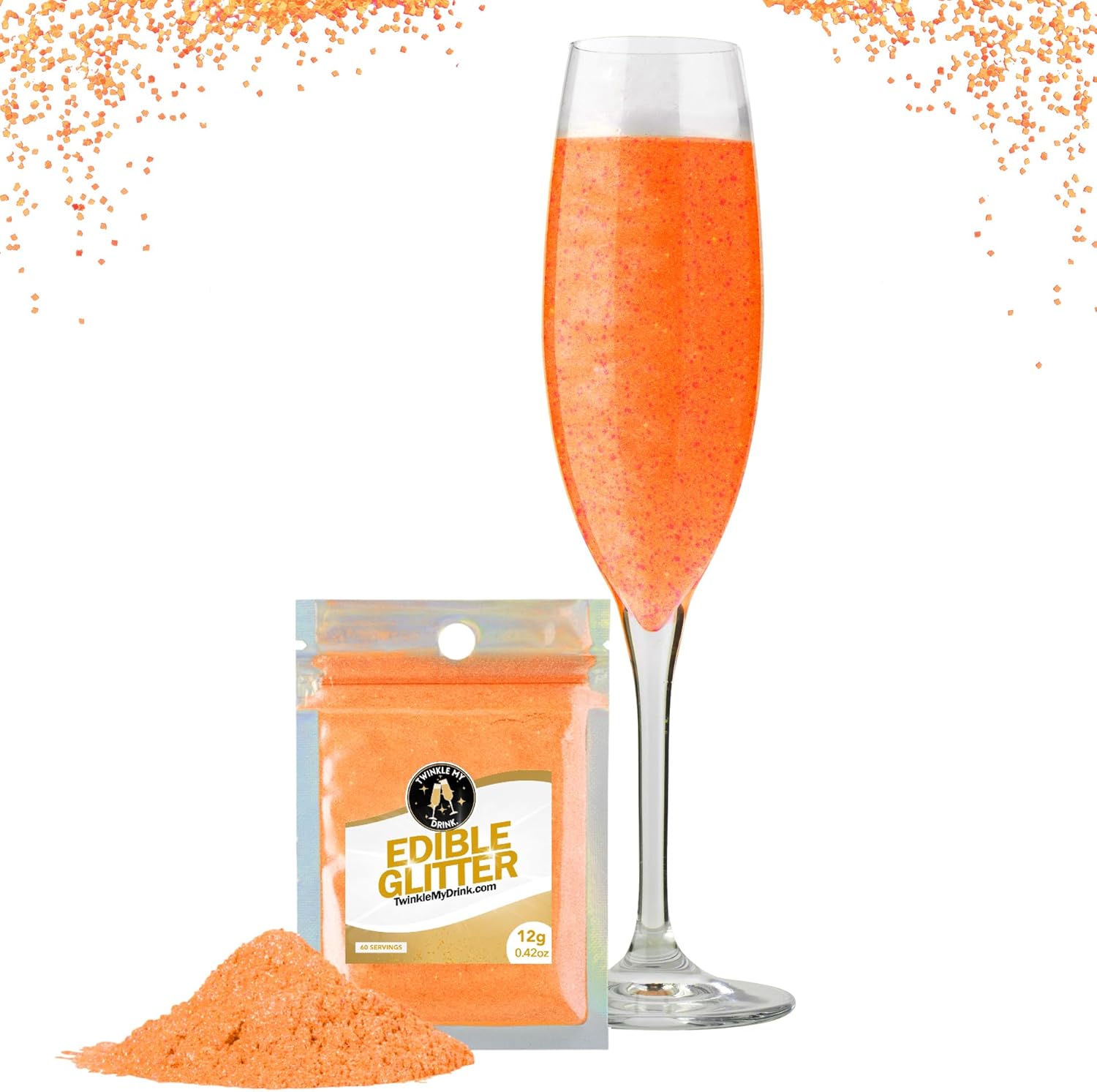 Twinkle My Drink® Glitter comestibil pentru băuturi, diverse culori, 12 grame Naty Shop Portocaliu