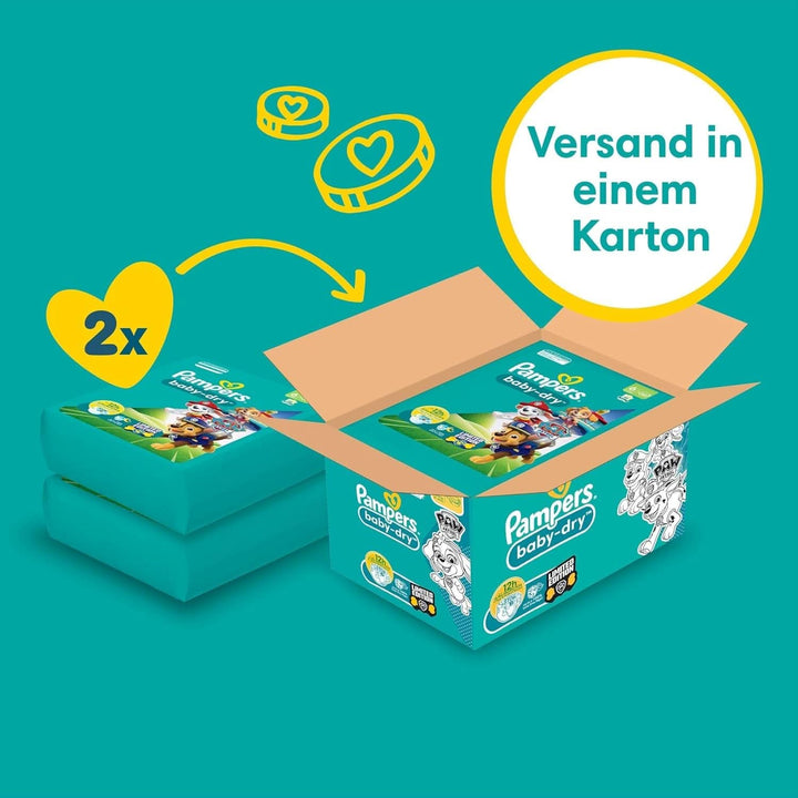 Pampers Paw Patrol (Baby-Dry), scutece mărimea 6 (13Kg-18Kg), ediție limitată, 164 de scutece, protecție completă împotriva scurgerilor până la 12H