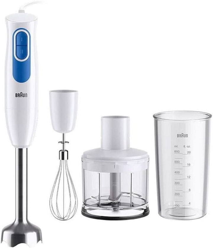 Braun Multiquick2 MQ20236MWH Stabmixer, Mixer Zum Mixen Von Saucen Und Smoothies, 2 Geschwindigkeitsstufen, Zerkleinerer 500 Ml, Becher 600 Ml, Schneebesen Aus Stahl