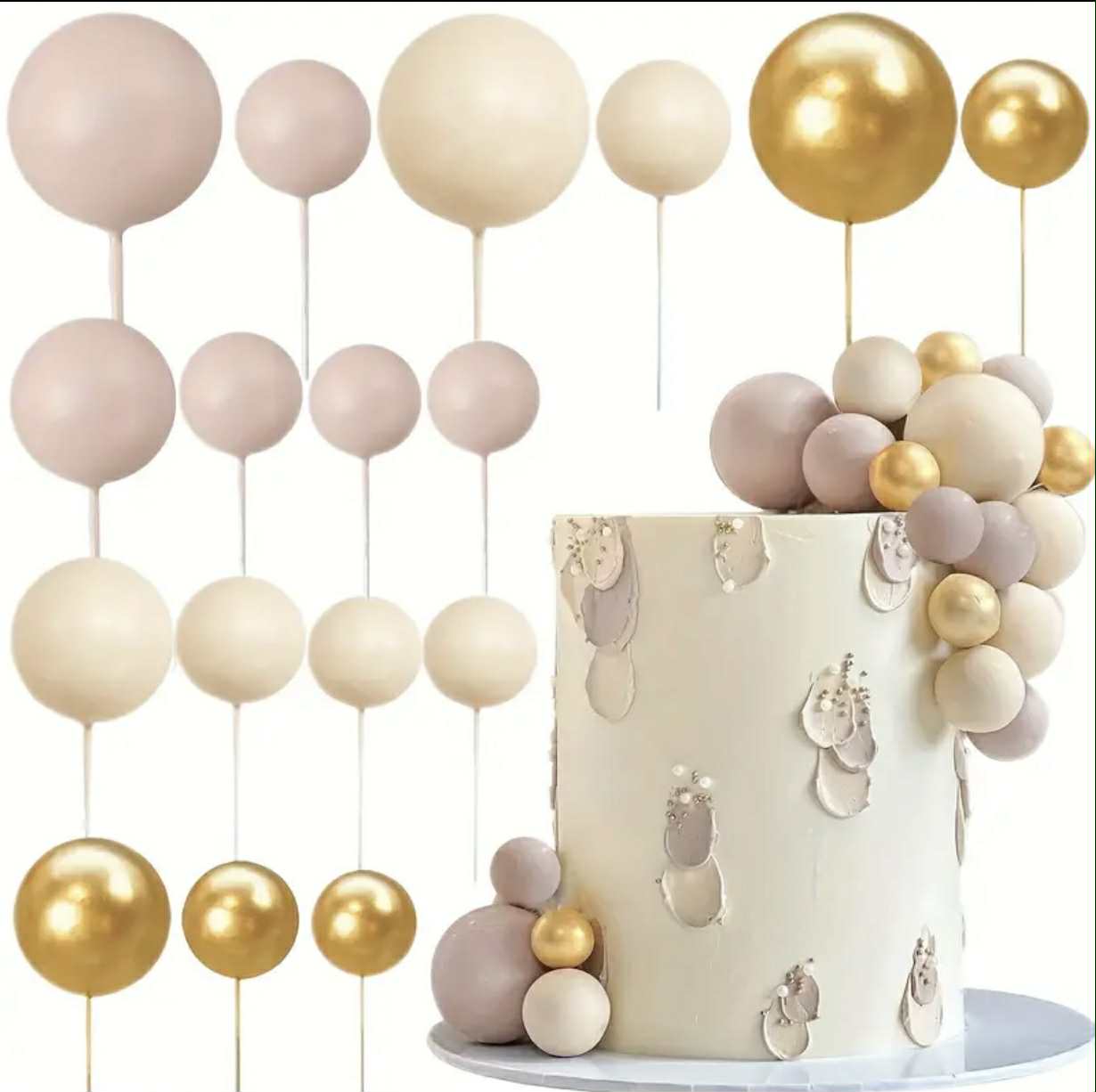 Set 17 De Sfere Necomestibile Pentru Tort - Decor Festiv Elegant Și Strălucitor Cu Finisaje Chic